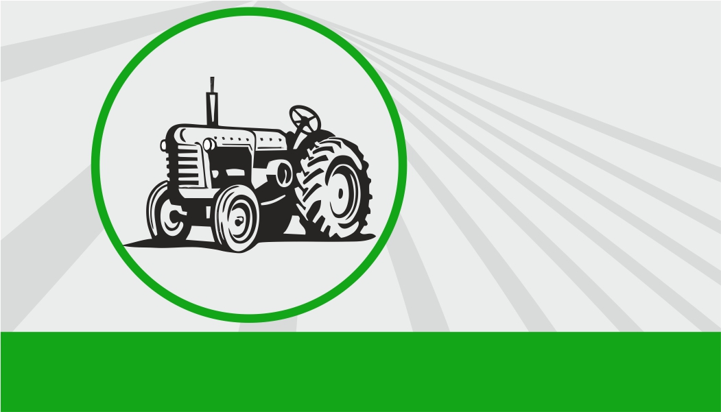Visiting card with good cutting design & blue & white background with an  image of tractor.