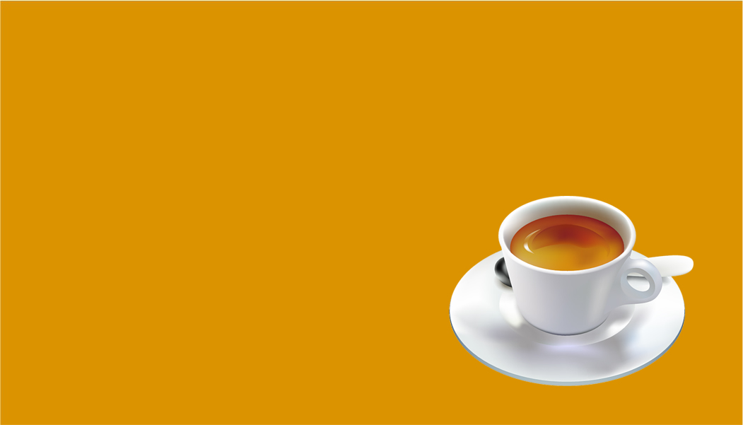 Visiting card for tea shop in grayish background with corner image of a cup  of brownie hot tea.