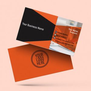 property dealer/real estate visiting card design images background with free template download with latest ideas format model orange colour, Background orange and black colour, text white black color