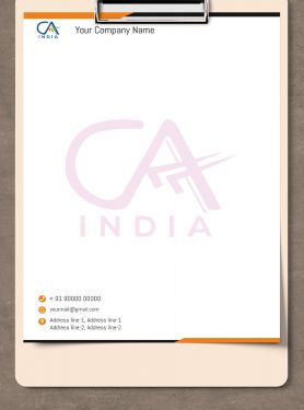 Corporate letterhead designs for CAs: Designs that align with corporate branding guidelines, incorporating the Chartered Accountant's logo, official colors, and typography to create a cohesive visual identity across all communication materials.