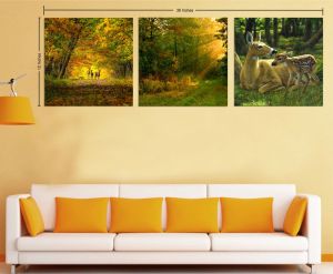 Sun Rise and Deer Family 3 Panel