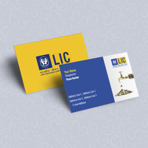LIC Agent visiting card, White Yellow, and Blue Background, Best Design, online, insurance advisor, business card design, blue, yellow n money flow background