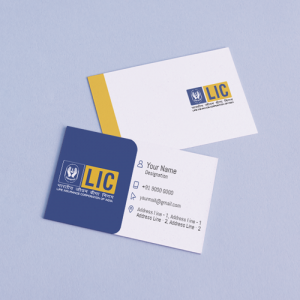 LIC Agent visiting card, White Yellow, and Blue Background, Best Design, online, insurance advisor, business card design, gray, blue, yellow color background