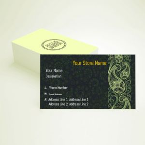 Visiting card Designs Printing for Jewellery Store, Professional Visiting card, visiting card of golden colour, Background green colour, yellow and white text color