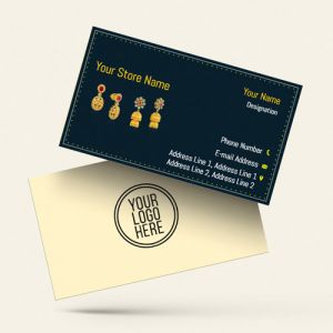 Visiting card Designs Printing for Jewellery Store, Professional Visiting card, visiting card of golden colour, Background navy colour, yellow and white text color
