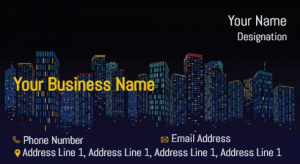 Property Dealers Visiting card, Professional Visiting card, visiting card of blue colour, Background blue black, yellow and white text color