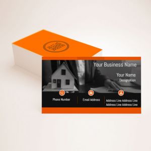 property dealer/real estate visiting card design images background with free template download with latest ideas format model Orange  colour, Background orange colour, text color white and black