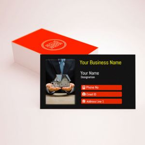 property dealer/real estate visiting card design images background with free template download with latest ideas format model yellow colour, Background black and orange colour, yellow and white text color