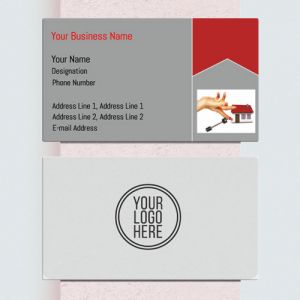 property dealer/real estate visiting card design images background with free template download with latest ideas format model of gray colour, Background red colour, black text color