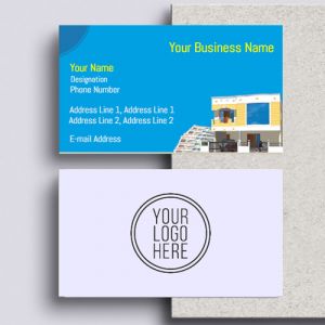 property dealer/real estate visiting card design images background with free template download with latest ideas format model sky colour, Background blue colour, white and yellow text color