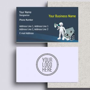 Property Dealers Visiting card, Professional Visiting card, visiting card of blue colour, Background navy colour, yellow and white text color
