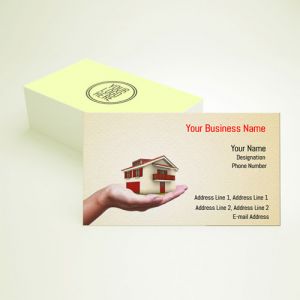property dealer/real estate visiting card design images background with free template download with latest ideas format model yellow colour, Background cream colour, red and black text color
