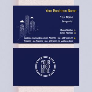 property dealer/real estate visiting card design images background with free template download with latest ideas format model blue colour, Background navy colour, oragne text color
