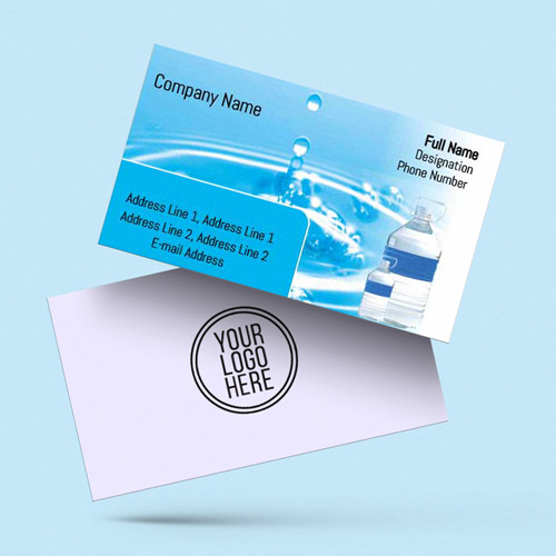 Decently crafted visiting card for mineral water business with blue & white  background. Fully ready template, type your personal information.