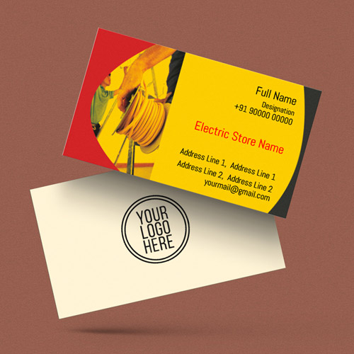 1005- Visiting card with simple design & yellow background for electrician  services with a transmitter image.