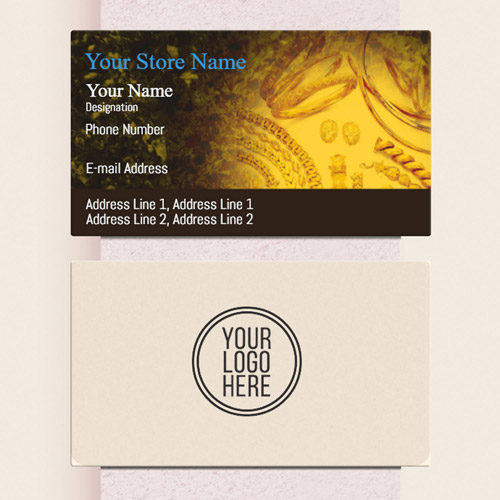 visiting card for jewellery shop designed very uniquely with images on it.  fill your details and get ready your visiting card within short time